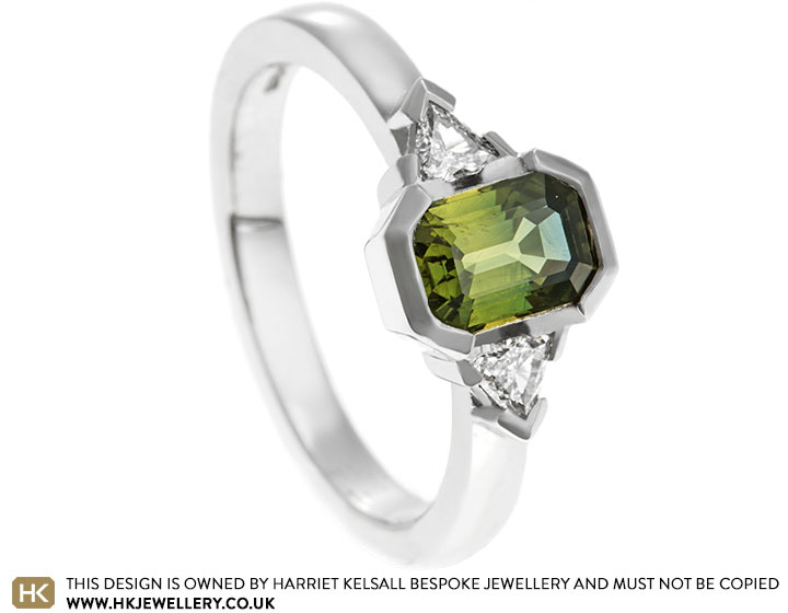 Susie's Art Deco Inspired Green Sapphire and Diamond Engagement Ring