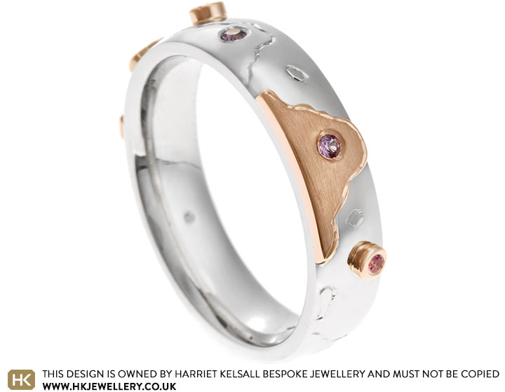 Tracey's Palladium and 9ct Rose Gold Ruins Inspired Wedding Ring