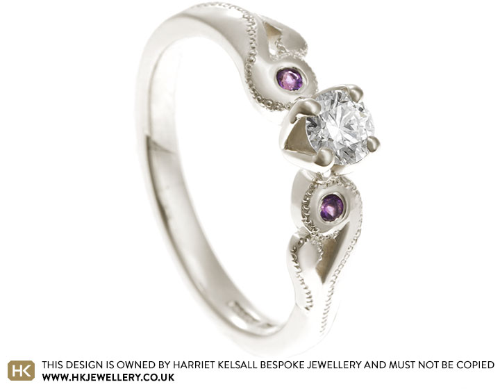 Naomi's white gold, diamond and amethyst engagement ring