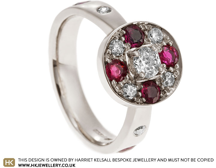 Ann's White Gold Ruby and Diamond Cluster Dress Ring