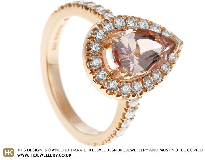 Hayley's morganite and diamond halo engagement ring