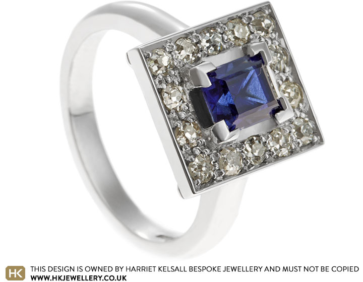 Georgia’s sapphire and diamond engagement ring