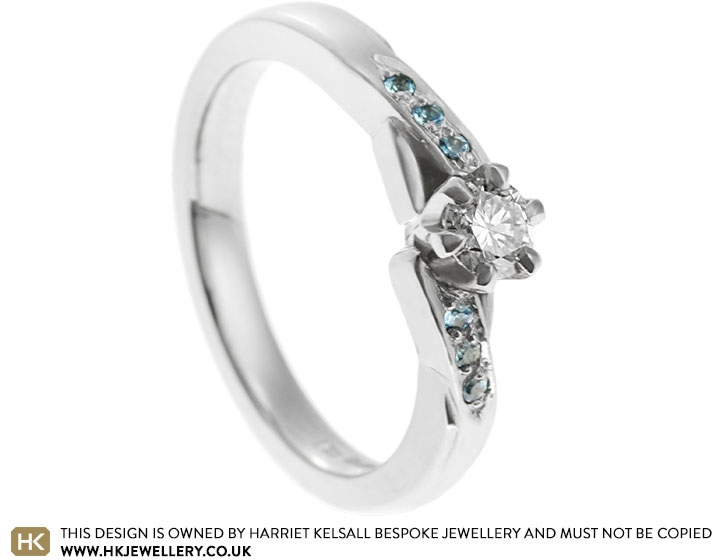 Emily's Diamond and Aquamarine Palladium Engagement Ring