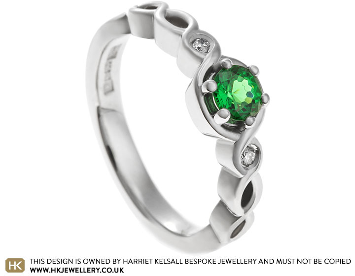 Jo's Tsavorite and Diamond Open Weave Palladium Engagement Ring