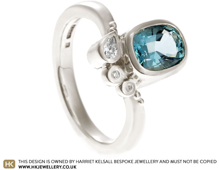 Fairtrade 9 carat white gold engagement ring set with 1.17ct oval cut aquamarine and diamonds totalling 0.07ct