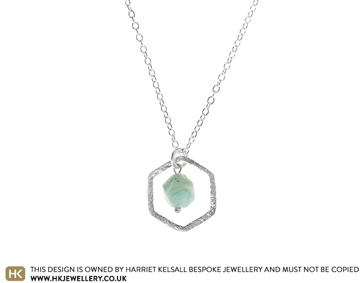 Sterling Silver Hexagon Design Pendant with Amazonite Bead