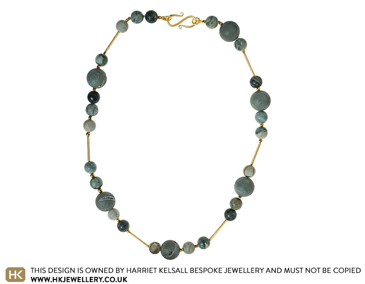 Picasso Jasper, Druzy Agate Full Necklace with Gold Detail