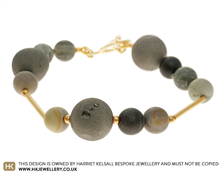 Picasso Jasper, Druzy Agate Full Bracelet with Gold Detail