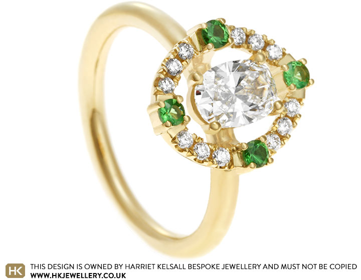 Sinem's diamond and tsavorite engagement ring