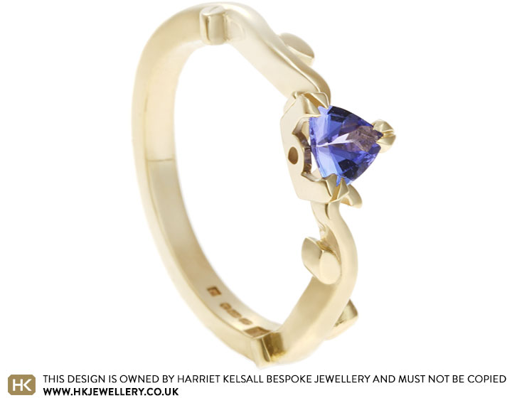 Sarah's tanzanite and Fairtrade 9 carat yellow gold engagement ring