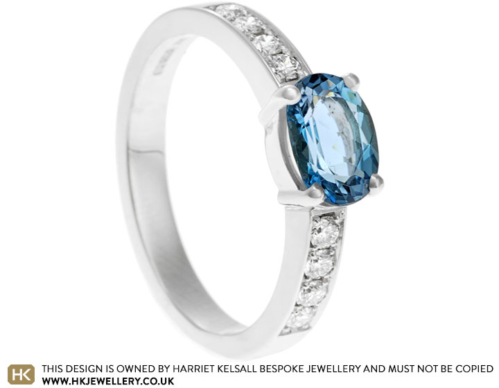 Jullette's Palladium Aquamarine and Diamond Engagement Ring