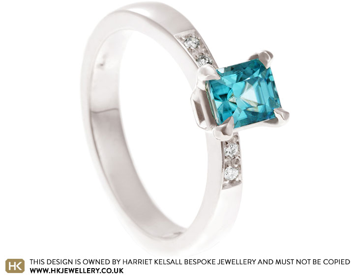 Sarah's Diamond and Blue Zircon Engagement Ring