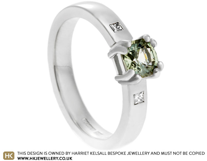 Katherine's palladium and green sapphire engagement ring