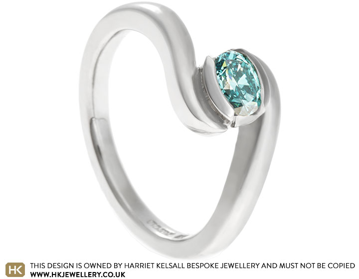 Jodie's blue diamond twist style palladium engagement ring