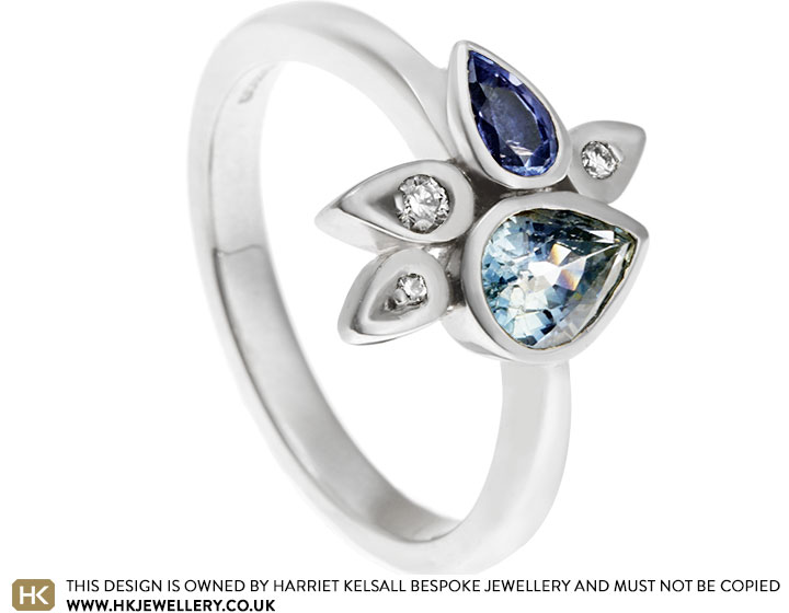 India inspired palladium engagement ring with sapphires totalling