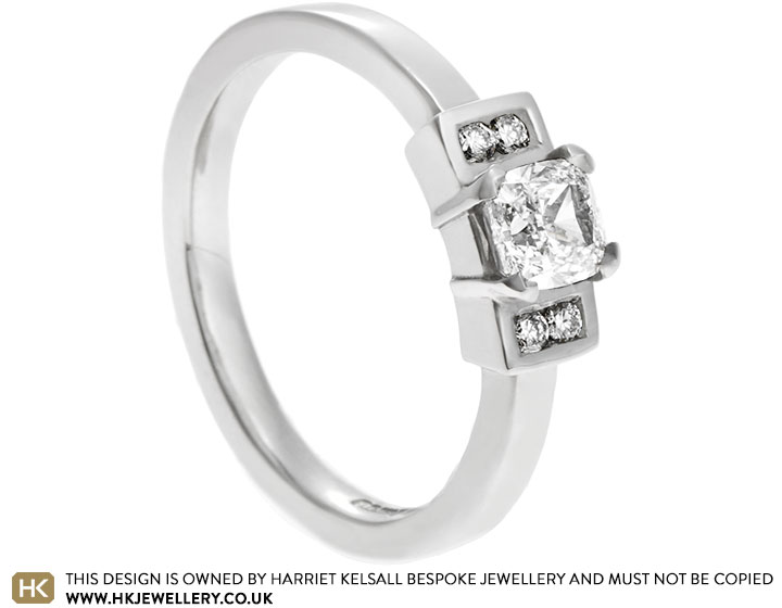 Recycled palladium engagement ring with 0.37ct G-H VS1-2 cushion cut diamond