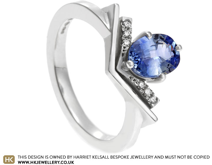 Literary Inspired Blue Sapphire and Diamond Platinum Engagement Ring