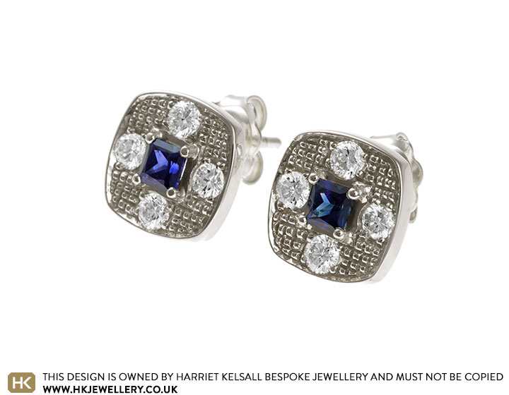 Claire's White Gold Diamond and Princess Cut Sapphire Earrings