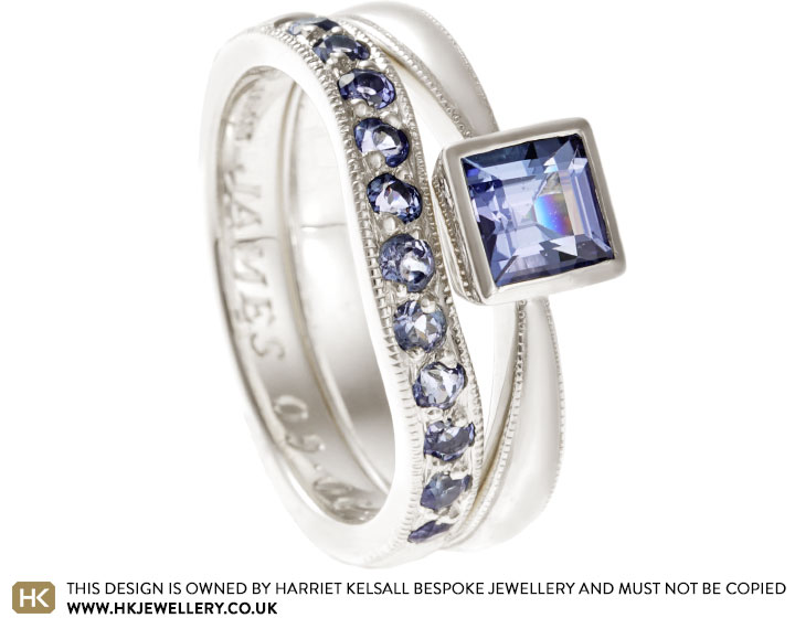 Rosa's Wave Fitted Wedding Ring with Pave Set Tanzanites