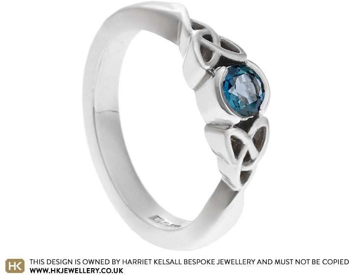 Sarah's Celtic inspired London blue topaz engagement ring