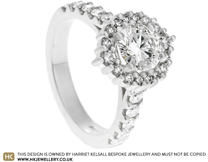 Platinum and Diamond Engagement Ring with Graduating Diamond Halo