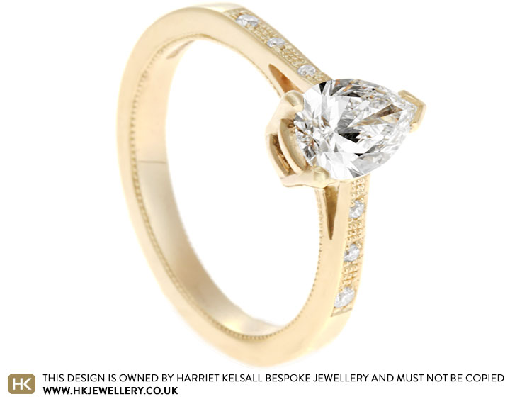 Kate's Pear Cut Diamond Engagement Ring with Graining Detail