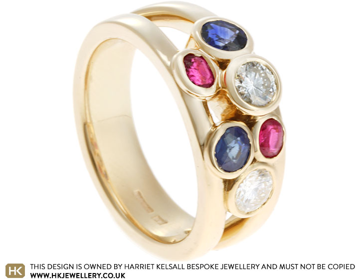 Jo's 9ct Yellow Gold Diamond, Ruby and Sapphire Engagement Ring