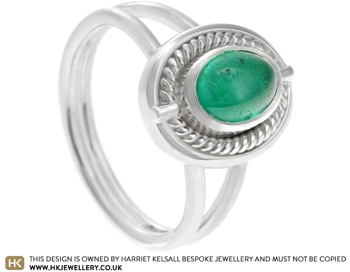 Sarah's Sterling Silver Cabochon Cut Emerald Dress Ring