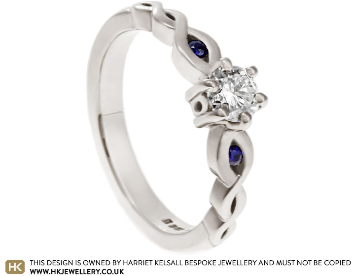 White Gold Open Twist Diamond and Sapphire Engagement Ring