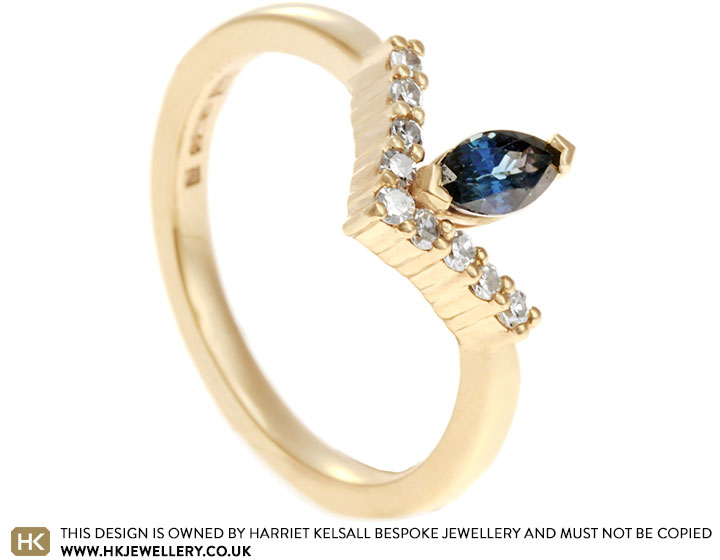 Kaila's Fairtrade 9ct Yellow Gold Marquise Sapphire and Diamond Dress Ring