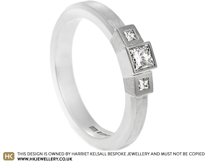 Nicola's Mixed Finish Engagement Ring with Three Princess Cut Diamonds