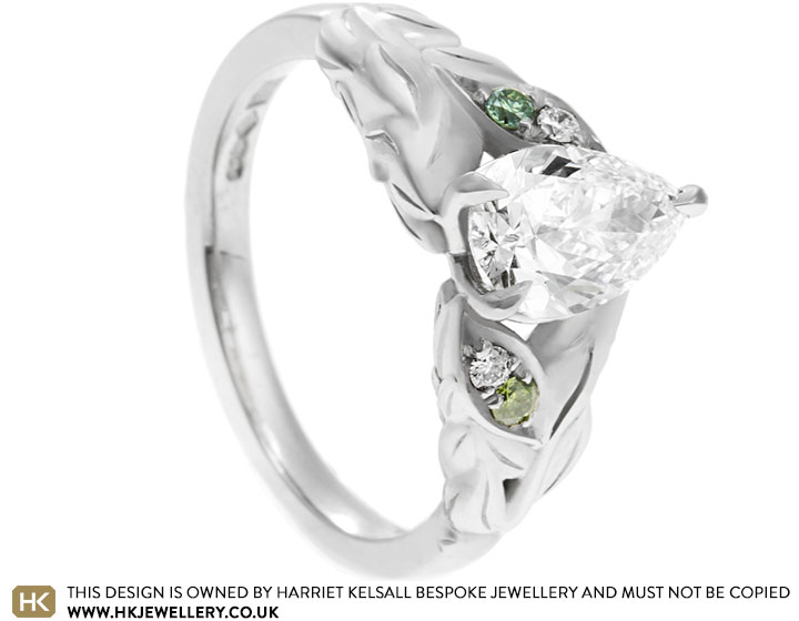 Laura's Fantasy Inspired Platinum Pear Cut Diamond Engagement Ring