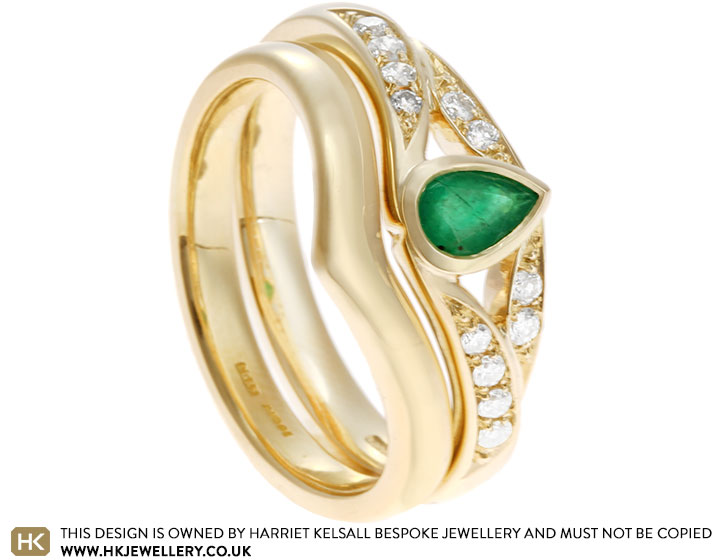 Elaine's 9ct Yellow Gold Pear Cut Emerald Engagement Ring