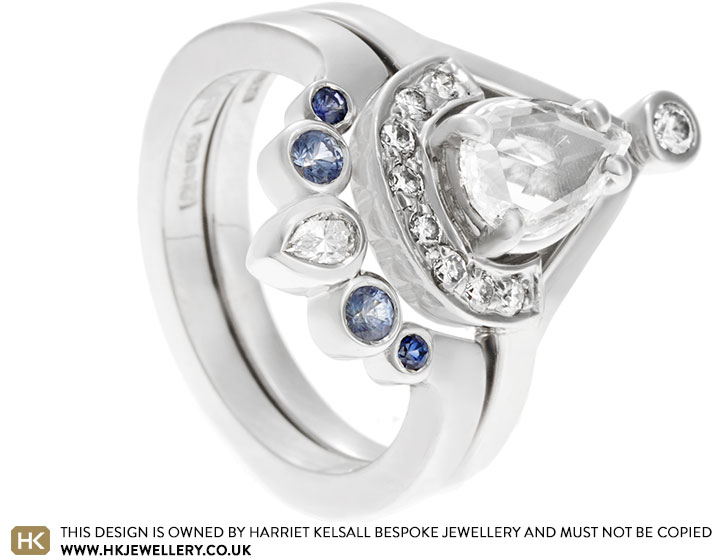 Gemma's fitted palladium wedding ring with diamond and sapphires