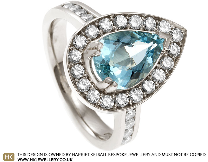 Barbara's White Gold Pear Cut Aquamarine and Diamond Halo Engagement Ring