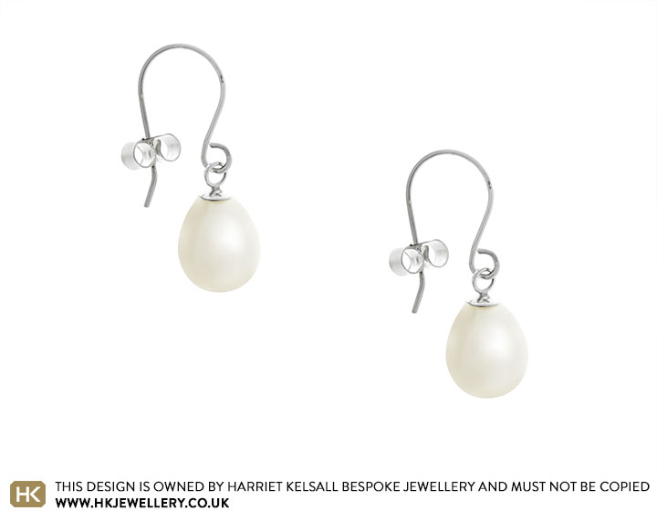 Drop Shaped Ivory Freshwater Pearl and Sterling Silver Hook Earrings