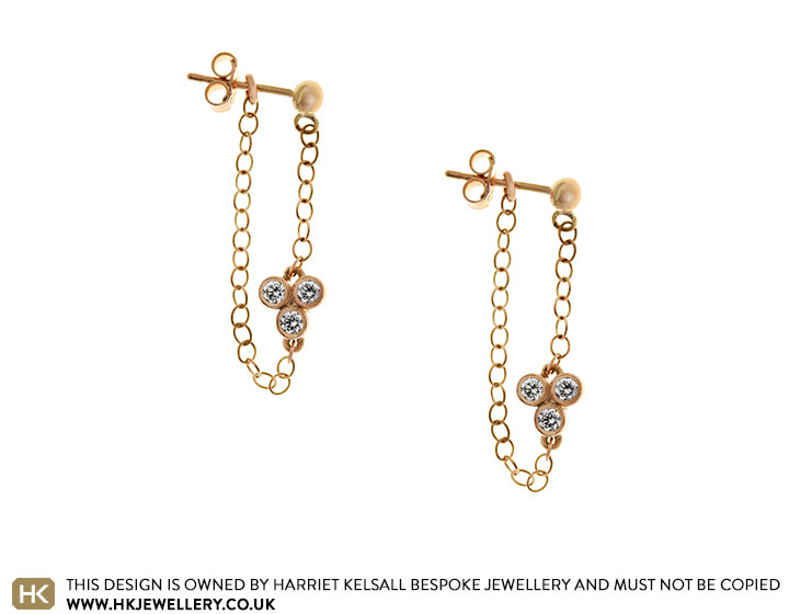 9ct rose gold and 0.18ct diamond chain earrings