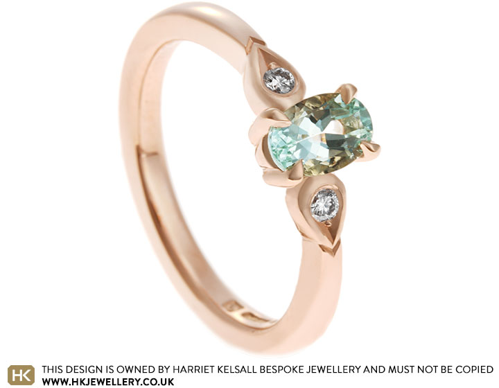 Laure's oval green beryl and Fairtrade rose gold engagement ring