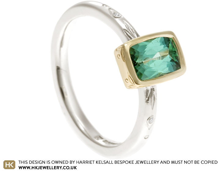 Botanical Inspired Mint Green 0.83ct Tourmaline and Mixed Fairtrade Gold Ring