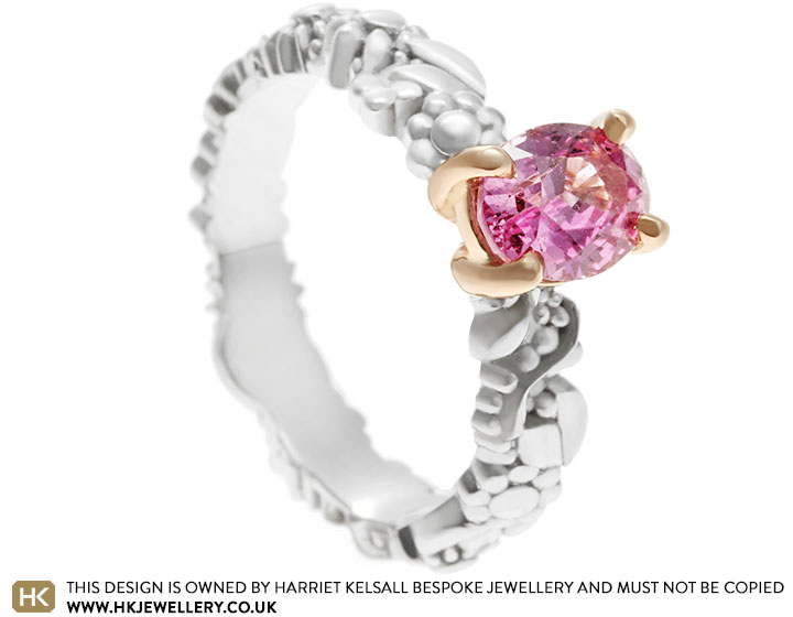 Magdalena's wild flower inspired pink sapphire engagement ring