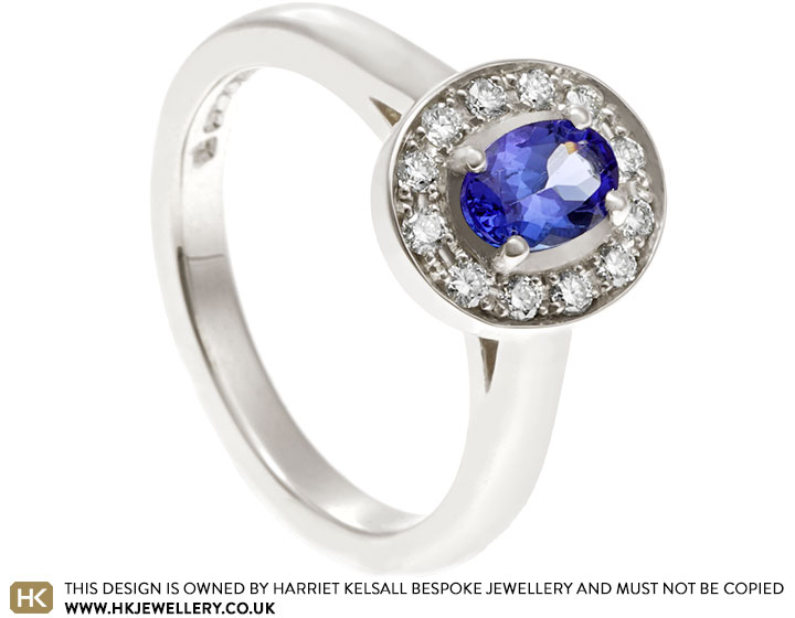 Kirsty's Fairtrade 9ct White Gold Tanzanite and Diamond Halo Engagement Ring