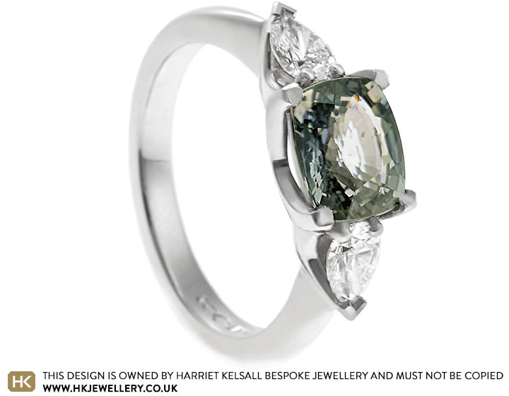 Tamsin's Platinum Green Sapphire and Diamond Dress Ring