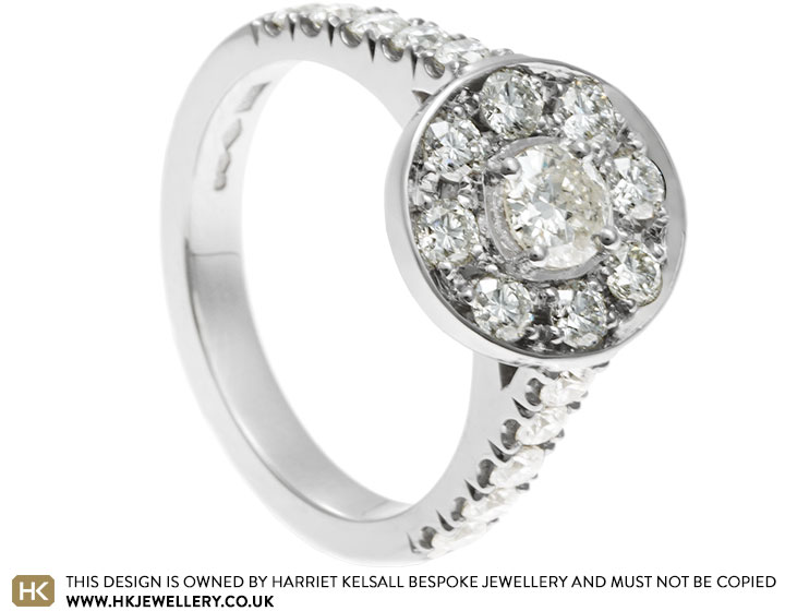 Jemma's platinum and diamond halo engagement ring