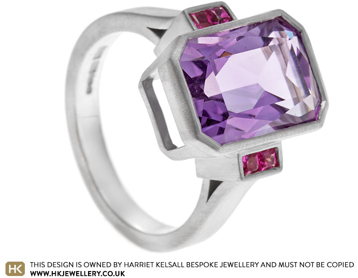 Amanda's amethyst and pink sapphire sterling silver bespoke ring