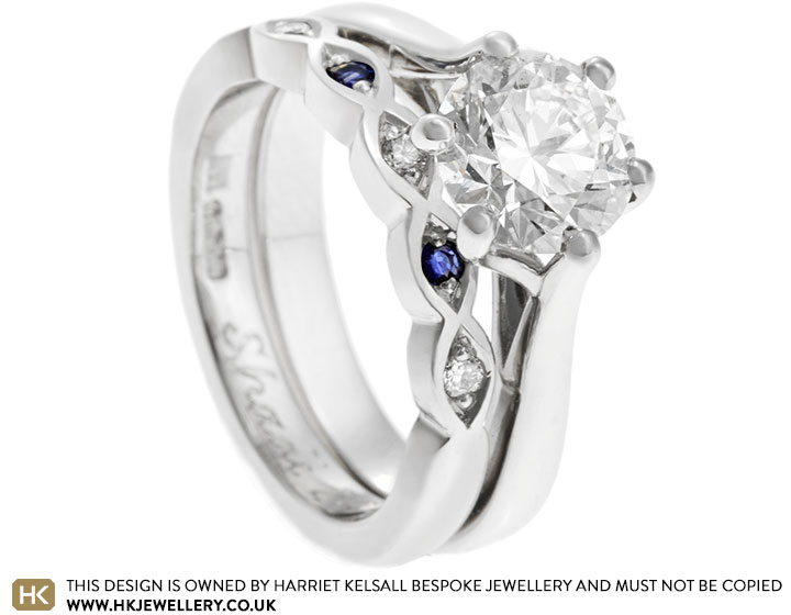 Fiona's platinum diamond and sapphire wedding ring