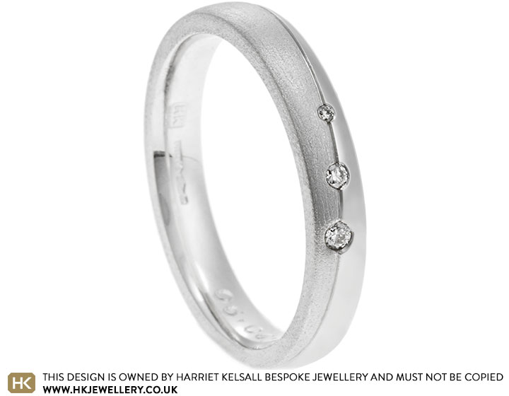 Anouk's Platinum and Diamond Wedding Ring with Delicate Engraving