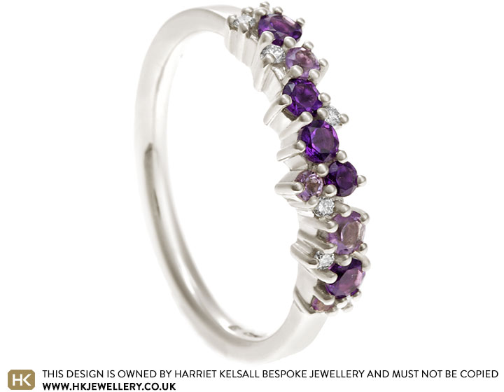 Annie's Fairtrade 9ct White Gold Scatter Set Amethyst and Diamond Eternity Ring