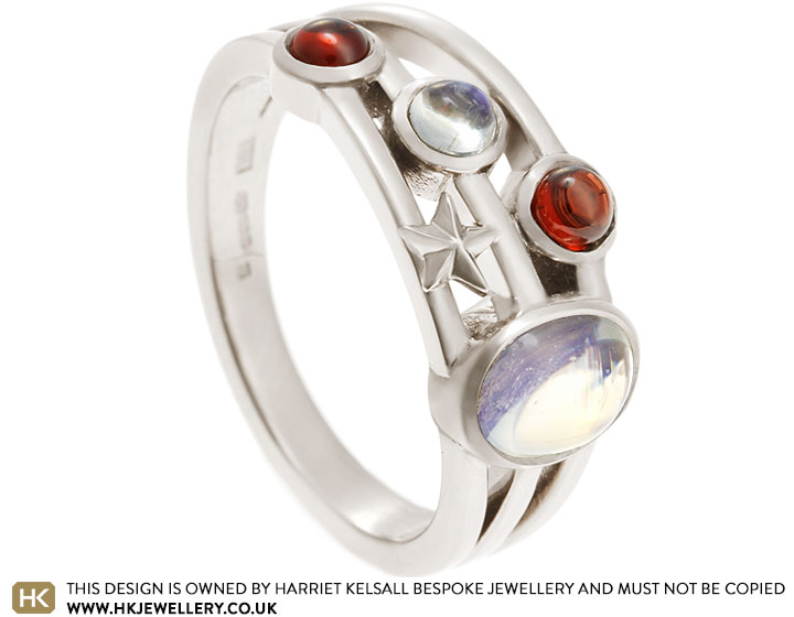 Victoria's Fairtrade 18ct White Gold Moonstone and Garnet Eternity Ring