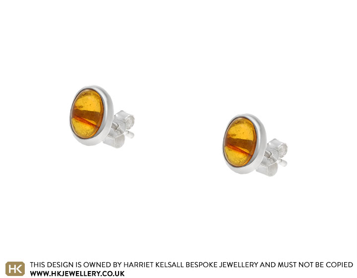 Oval sterling silver and Amber cabochon stud earrings