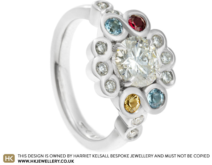 Anne-Marie's Dramatic Platinum Diamond and Birthstone Dress Ring